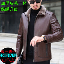Haining leather jacket jacket middle-aged and elderly mens goat fur one sheep-cut padded fur jacket winter wear