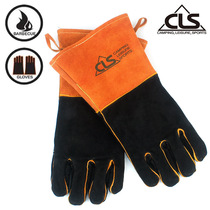 Outdoor camping BBQ gloves High temperature resistant cowhide wear-resistant welding gloves extended thick microwave oven insulation gloves