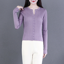 Nature Small Paving Original High-end Wool Knit Cardiovert Single Row Buttoned Jersey Woman Pure Color 100 Hitch Slim Knit Blouse