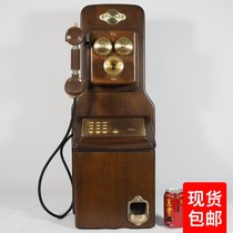 Antique phone Japanese old-fashioned solid wood wall-mounted public telephone button Coin Coin-operated folk custom old romantic phone
