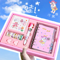 ins little girl hands ledger This gift box suit creative nemesis red cherry blossom stationery notebook handbill casket full set