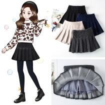 Girls autumn and winter thickened woolen skirt childrens middle school style girl tweed plaid pleated skirt
