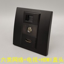 Black Type 86 HDMI network TV socket HDMI straight head six types of network Gigabit computer broadband TV
