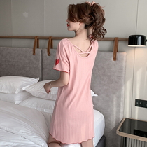 Korean Version Sleeping Dress Woman Summer Pure Cotton Thin style Sleeping Beauty 2021 The new cute sweet and beautiful outside wearing a skirt