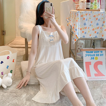 2021 new pajamas female summer pure cotton sweet and cute bow student loose princess suspender night dress thin