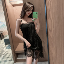 2021 New web Red burst Sleeping Dress Lady Summer Thin silk web yarn Veil Sling Sexy Ice Silk Low Chest Sleeping Dress