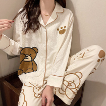 2022 New Pure Cotton Pyjamas Lady Spring Autumn Winter Long Sleeve Cute Cartoon Easy BIG CODE HOME SUIT SUIT