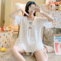 2021 new pajamas womens summer cotton two-piece suit home clothes burst short-sleeved large size summer net red