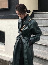 Handsome super cool personality long leather women loose slim lace-up Puppin windbreaker coat coat 2021 autumn winter wear new