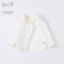 Davibella 2022 Spring new childlike children shirts girls white lining foreign air blouses baby long sleeves
