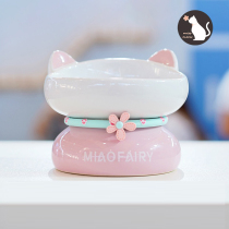 Amazing work Meow fairy cat bowl ceramic high foot neck guard cute food basin large diameter anti-knock pet supplies