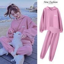 Senior sense pregnant women Autumn long sleeve sweater sports suit pregnant women Spring and Autumn Korean fashion Leisure out two sets
