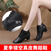 Summer leather Latin dance shoes soft-soled square dance womens middle-heel ballroom dance spring and Autumn sailors wear outdoor dance shoes