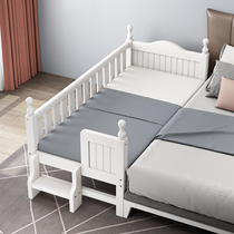 Solid wood childrens bed stitching big bed crib with guardrail widened bedside small bed customized boy and girl single bed