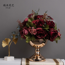 European style retro rose simulation flower set floral living room table silk flower decoration fake flower dried flower vase ornaments