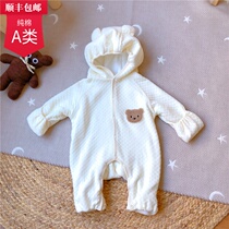 Newborn baby boy conjoined clothes spring autumn with hat cute super cute out to wear thin and cuddled male and female baby little bear climbing