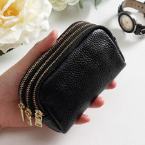 Leather coin wallet female mini cowhide mother short coin bag large capacity multi-layer three zipper small wallet female