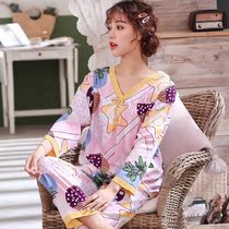Japanese cotton silk pajamas womens spring and autumn long-sleeved summer thin cotton home clothes Student artificial cotton suit sweet lace
