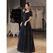 Annual meeting evening dress 2022 new French style Elegant Temperament Black Host Banquet Art Exam Atmospheric Dress Skirt