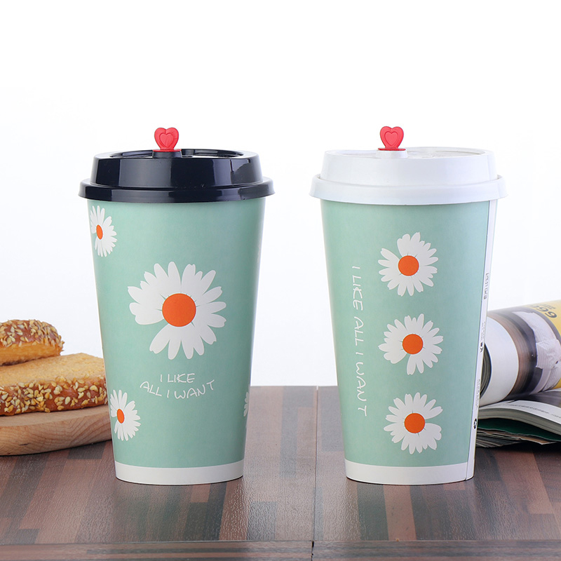 90 caliber disposable milk tea cup with cover 500ml commercial thickened hot drink cup milk tea coffee paper cup custom