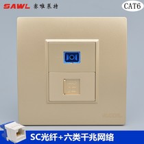 Champagne Six Type Network TV Panel 86 Type Non-Shielded one thousand trillion Network Wire Outlet With Wire TV Computer Socket
