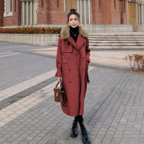 Red tooling Pike cotton clothing women long cotton coat 2021 Winter New plus velvet padded knee cotton jacket tide