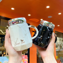 High-end creative mirror ceramic cup office simple mug with cover Nordic style ins high value couple Cup