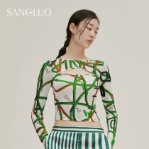SANGLUO silk winding print base shirt skin coat mulberry silk long sleeve slim top can be worn inside