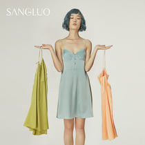 SANGLUO elastic real silk mulberry silk sleeping skirt French style lace pendant with skirt can be worn with a shoulder strap pyjamas