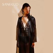  Valentines Day Limited∣SANGLUO Silk Nightgown Lace Trim Hoodie style Morning gown Sexy Mulberry Silk Pajamas