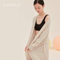 SANGLUO oat milk warm wool robe long lace-up open shirt knitted morning gown autumn and winter home wear