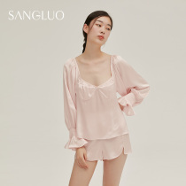 Relax and not bound∣SANGLUO silk lantern sleeve pajamas Court style shorts suit gentle pink home wear