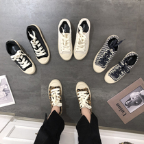 2021 new thick bottom BAO WEN Canvas Shoes Women South Korea Lacing Cookies Shoes Ins Flat Bottom Casual Students Low Help Shoes