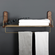 Solid Wood towel rack towel rack bathroom pendant toilet bathroom rack wall-mounted brass storage rack-free