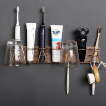 Solid Wood electric toothbrush cup holder wall-mounted Tooth Cup holder gargle cup holder hair dryer holder non-perforated Walnut