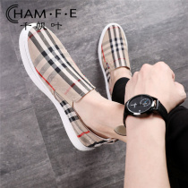 Spring and summer sails shoes mens Korean version breathable one foot pedal sloth lefu shoe plaid casual old Beijing cloth shoes mens board shoes