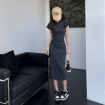 Gray mid-length slim waist slim lazy style dress summer wild hot girl style small tall long skirt wrapped hip skirt woman