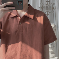 Japanese students retro Hong Kong style solid color high-end polo shirt mens short-sleeved loose summer Japanese lapel casual t-shirt