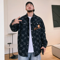 The PANG tide brand plus size mens fattening up spring small fragrance shirt loose wash denim jacket