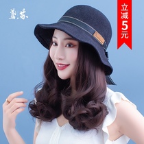 Wig hat summer integrated fashion detachable net red trend simulation medium long curly hair spring and autumn thin full head cover