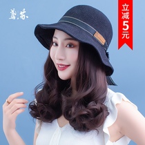 Wig hat Summer one-piece fashion detachable net red tide simulation medium long curly hair spring and autumn thin full headgear