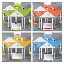 Fewer children Colour combinations Hexagonal table polygonal training table trapezoidal table stool tutoring remedial classes for study and chairs