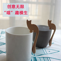 Coffee stirring spoon wooden Creative wooden long handle cat ice cream spoon Solid wood cute fruit fork small wooden spoon