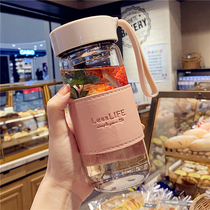 Korean version of fresh heat-resistant glass female with carry rope portable tea cup male business simple water Cup
