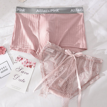 Sweet couple underwear set sexy mesh lace girl transparent comfortable men cotton breathable boxer pants