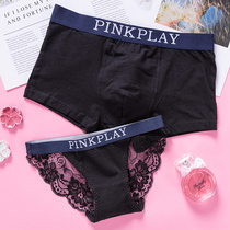 Couple underwear pure cotton sexy lace underwear womens low waist thin transparent briefs Cotton mens boxer shorts