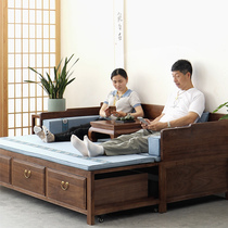  Arhat bed tatami old elm new Chinese solid wood telescopic push-pull bed small apartment storage drawer box sofa bed