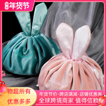 Japan Korean lazy draw bag large capacity rabbit ear travel bag portable velvet cosmetics storage bag