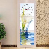 Living room vertical porch decorative painting triple frameless wall clock living room aisle corridor hanging painting landscape mural clock