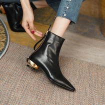 Lifes Valleys Beauty Fried ~ Pointy Short Boots Woman New Coarse Heel Rear Zip Elastic Slim Skinny Boots 3 5CM
